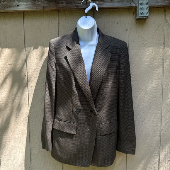 Vintage Liz Claiborne Brown Tan Suit Jacket Blazer Rayon Wool Sz 4 - Picture 2 of 8